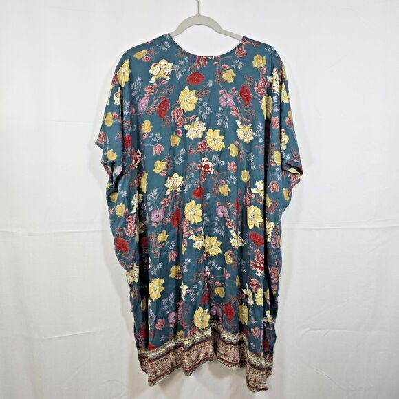 Angie Womens Open Kimono Cover Up Size S - XL Teal Blue Floral Boho Festival - Picture 2 of 8